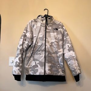 Large White Camo North Face Reversible Winter Coat